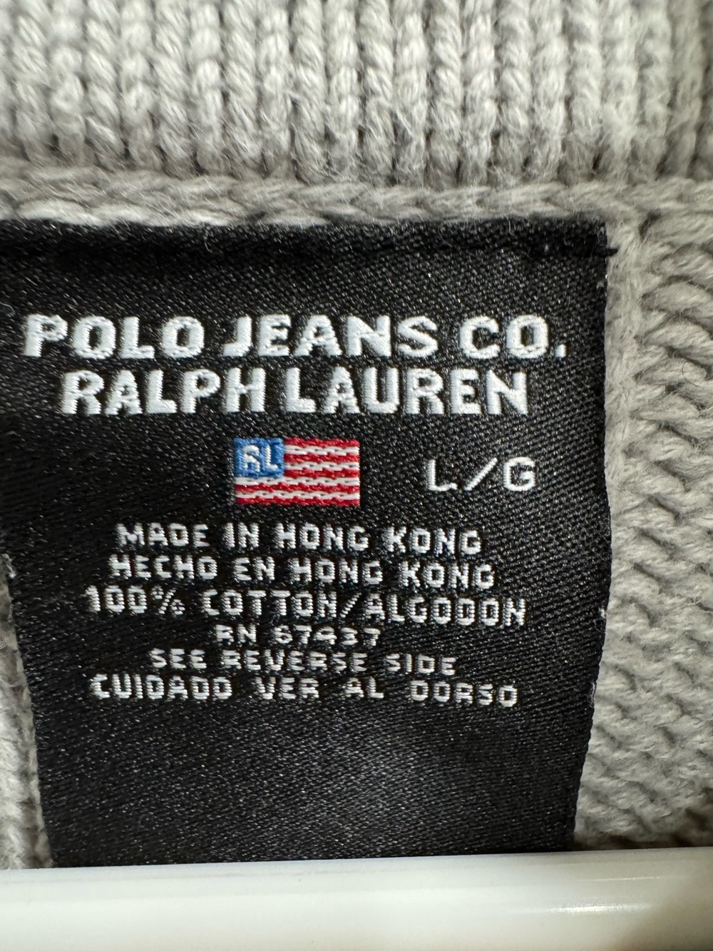 Polo Jeans Co Ralph Lauren Grey Ribbed 1/4 Zip Knit Cotton Sweater Mens Sz L - Picture 2 of 6